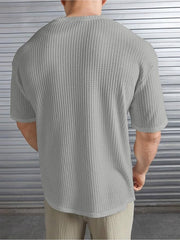 Waffle round neck drop shoulder t shirt.