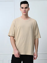 BEIGE OVERSIZED DROP SHOULDER T-SHIRT.