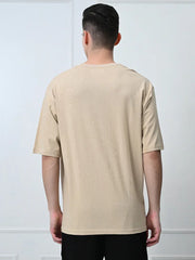 BEIGE OVERSIZED DROP SHOULDER T-SHIRT.