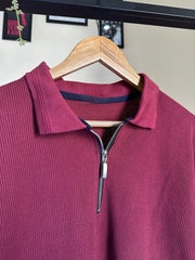 MAROON KNITTED ZIPPER POLO.