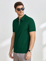 Bottle Green Knitted Zipper Polo.