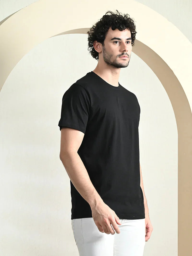COTTON CREW NECK REGULAR FIT BLACK T-SHIRT.