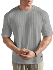 Waffle round neck drop shoulder t shirt.